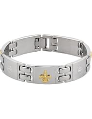 9.0" Stainless Steel Bracelet with 10kt Yellow Fleur-de-lis & .12ct tw Diamonds Satin And olished B942d