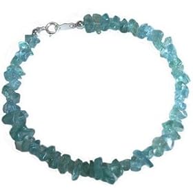 Aqua Apatite Gem Chip Bracelet Anklet Sterling Silver Clasp, 8