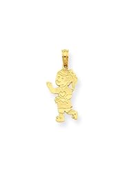 14K Yellow Gold Little Girl Walking with Flowers Charm Pendant