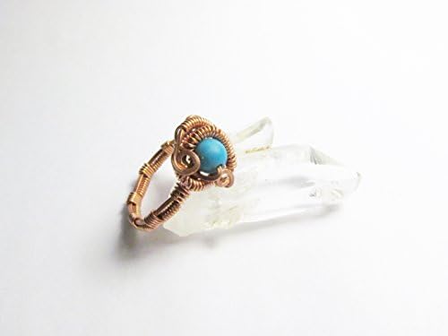 Turquoise Ring Copper Wire Wrapped Design Size 7.5 Statement Jewelry