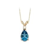 14K Yellow/White Gold 0.05 ct. Diamond and 1 2/3 ct. Teardrop Shaped Blue Topaz Pendant with Chain