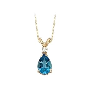 14K Yellow White Gold 0.05 ct. Diamond and 1 2 3 ct. Teardrop Shaped Blue... by Blue-Topaz Jewelry