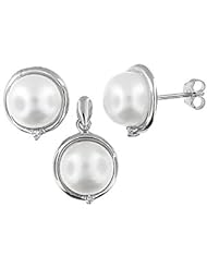 Sterling Silver and Freshwater Pearl Earring and Pendant Set