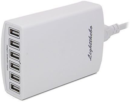 Desktop Charger,Lightthebo PowerPort 6 (50W / 10A 6 Ports) Desktop USB Chargerr/Wall Travel Power Adapter with Auto Detect Technology. for iPhone 6s/6/ 6 Plus, iPad, Galaxy S6 / Edge, Note 5 and More- White