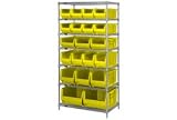 36 X 24 X 74 Chrome Wire Shelving With 20 24D Bins Yellow