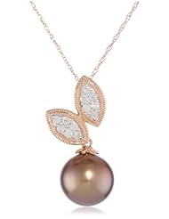 10k Rose Gold Diamond and Chocolate Tahitian Cultured Pearl Fashion Pendant Necklace (0.16 cttw, G-H Color, I2;I3 Clarity), 17"