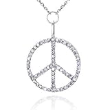 14K White Gold Peace Sign Diamond Pendant w/ Necklace