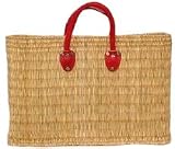 Hand Woven Small Moroccan Straw Bag w/ Red Leather Handles 16"X10.5"X5"