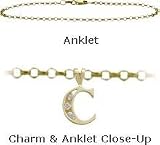 Diamond Initial C Yellow Gold 10" Charm Anklet