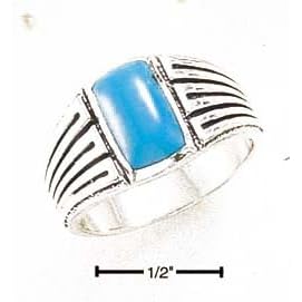 Sterling Silver Mens Turquoise Ring With striped Shank - Size 12.0