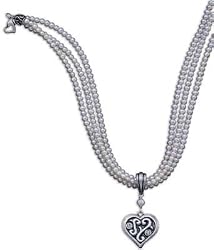 Western Bridal 3 Strand Pearl Necklace with Heart Charm