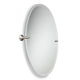 Oval Bathroom Tilt Wall Mirror Bevel Edge Satin Chrome