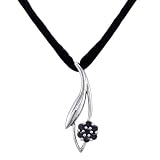 10k White Gold Black Diamond Flower Pendant (1 10 cttw), 18