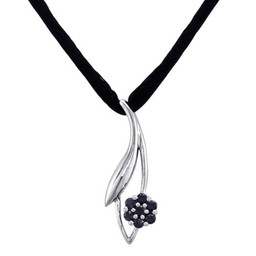10k White Gold Black Diamond Flower Pendant (1/10 cttw), 18"