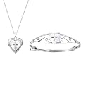 Sterling Silver Children's Adjustable Bracelet and Locket Pendant Set with Mother-of-Pearl and Cross Pendant, 15"