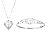 Sterling Silver Children's Adjustable Bracelet and Locket Pendant Set with Mother-of-Pearl and Cross Pendant, 15