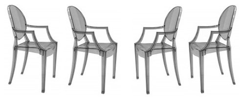 Designer Modern Louis Ghost Arm Chair - Smoke Acrylic Chair Set of 4