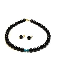 Coral Set Necklace and Earrings 12mm Black Coral Beads Necklace and Matching Earrings 14k Yellow Gold Earrings with Post