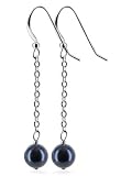 Navy Blue Faux Pearl Sterling Silver French Ear Wire Hook 1.5 Long Dangle Earrings