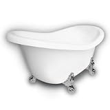 American Bath Factory B1-1600-WW-DM3-M2-15-CH Princess Slipper Clawfoot Bathtub in White, Ball and C