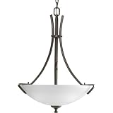 Progress Lighting P3757-20 3-Light Inverted Pendant/Foyer with Etched Glass and Arching Rectangular Arms with Strap Accents, Antique Bronze