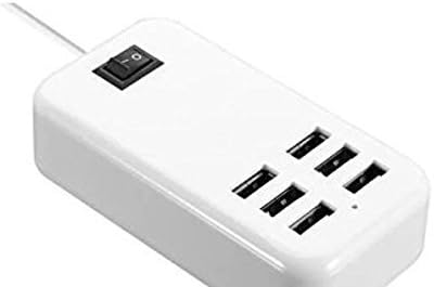 6-Port USB Charger,Power Cord 6 Port 30w Desktop High Speed Wall Travel Charging Adapter Hub for Ipad,Iphone,Samsung,Tablets Other USB-Powered Devices,White