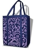 Burban Bags Reusable Grocery Shopping Bag Blue and Lavender All Over Scroll