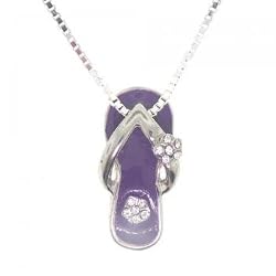 Purple Enamel Pendant Necklace in 925 Sterling Silver Flower Sandal - 16 Inch