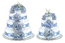 Bloomers Blue Hydrangeas With Blue Circle Diaper Cake-3 Tier