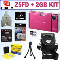 Fuji Finepix Z5FD 6.3MP Digital Camera (Wine Red) with 2GB Accessory Kit. Includes 2 Gigabyte SD Secure Digital Memory Card, Rechargeable Battery for Fuji NP40, High Speed USB Card Reader, Flexible Mini Tripod, Well Padded Camera Carrying Case w/Pockets & Strap, Lens Care Cleaning Kit, Package of LCD Screen Protectors, and a BONUS of 25 Free Quality Prints.