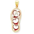 14K Enamel Cut-out Flip Flop w/ Hearts Pendant
