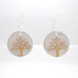 Round Tree of Life Dangle Earrings in Sterling Silver and Gold Vermeil, #8491