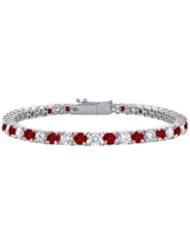 Garnet and Cubic Zirconia Prong Set 10K White Gold Tennis Bracelet 3.00 CT TGW