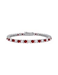 Sterling Silver Round Garnet and Cubic Zirconia Tennis Bracelet 3.00 CT TGW