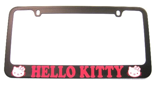 Hello Kitty License Plate Frame BLACK with Hot Pink Letering