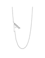 Sterling Silver 16" + 2" Extension Sideways Initial "A" CZ Necklace