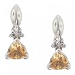 White Gold Stud Earrings Citrine Diamond - V Prong Set
