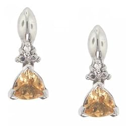 Citrine & Diamond Stud Earrings V Prong Set in Solid White Gold