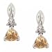 White Gold Stud Earrings Citrine Diamond - V Prong Set