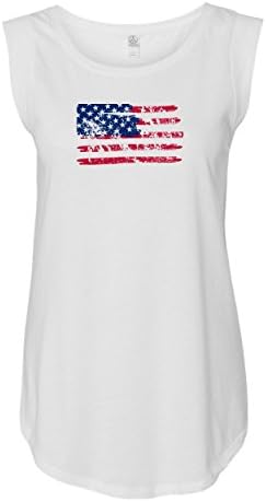 4013-VF-Ladies' Vintage American Flag Cap Sleeve Yoga Top-MD-White