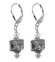 Rare Color Swarovski Cube Crystal Sterling Silver Leverback 1.5" Long Dangle Earrings