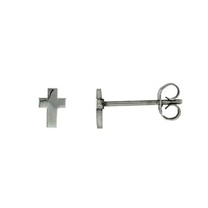 Stainless Steel Very Tiny Cross Stud Earrings 1/4 inch high
