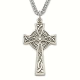 Sterling Silver 1 1/8 Engraved Celtic Knot Cross Necklace on 24 Chain