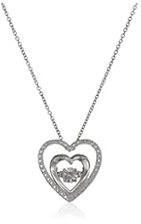 Sterling Silver Diamond Dancing Heart Pendant Necklace (0.01cttw), 18"