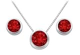 Sterling Silver Bezel-Set GF Bangkok Ruby Pendant with Stud Earrings Set