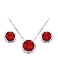 Created Ruby Pendant and Stud Earrings Set in Sterling Silver 2.00 Carat Total Gem Weight
