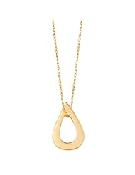 14K Yellow Gold 18" Polish Cable Link Chain Polish With Clasp And Open Teardrop Pendant