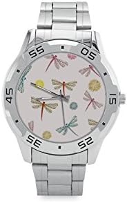 Beautiful Dragonfly Collectible Art, Dragonflies Custom Unisex Stainless Steel Leather Strap Watch Metal Case, Tempered Glass, Black Leather Band