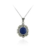 Sterling Silver Lapis and Marcasite Locket Pendant