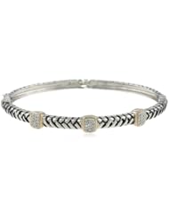 S&G Sterling Silver and 14k Yellow Gold Diamond Three Station Bangle Bracelet (1/5 cttw, I-J Color, I2-I3 Clarity)